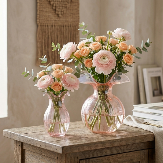 Vietri Hibiscus Glass Pink Fluted Vase