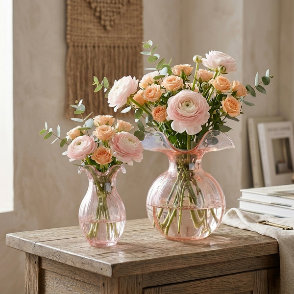 Vietri Hibiscus Glass Pink Fluted Vase