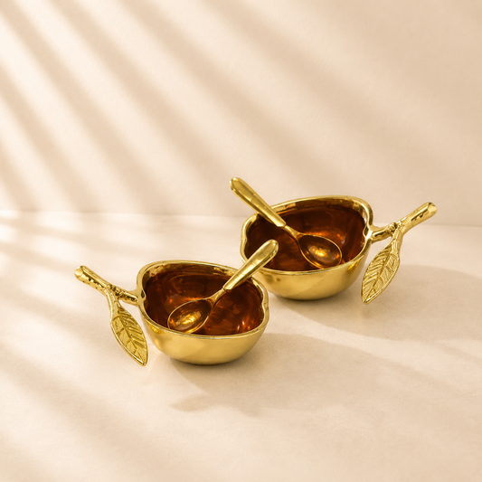 Gold Salt-Honey Dish W/Spoon