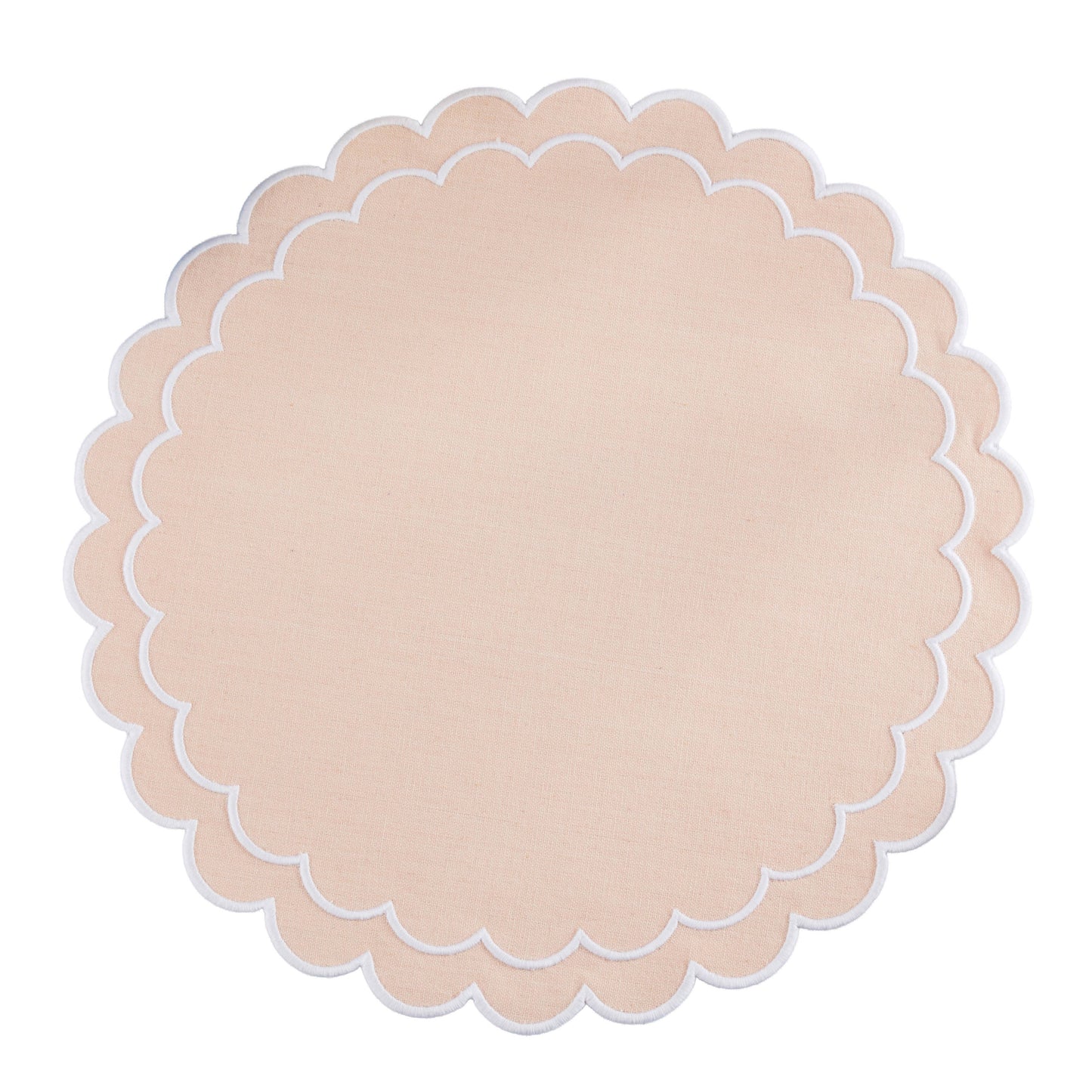 Round Scalloped Cotton Placemats: Blush / 15" Set of 4