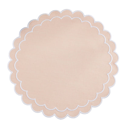 Round Scalloped Cotton Placemats: Blush / 15" Set of 4