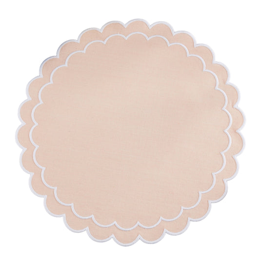 Round Scalloped Cotton Placemats: Blush / 15" Set of 4