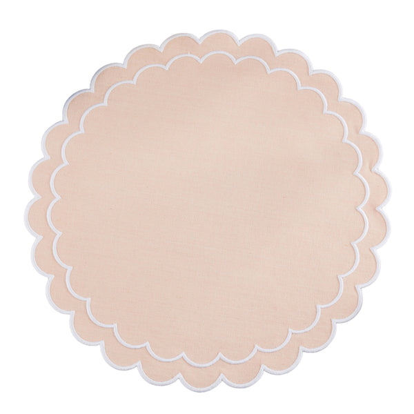 Round Scalloped Cotton Placemats: Blush / 15" Set of 4