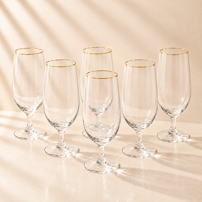 Napa Water Goblet Glass Gold Rim Set of 6 15.5 oz