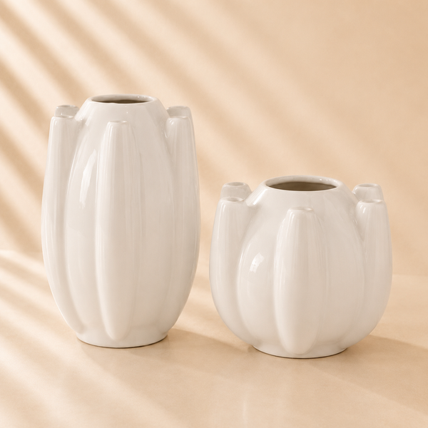 White Stoneware 7 Openings Tulipiere Vase