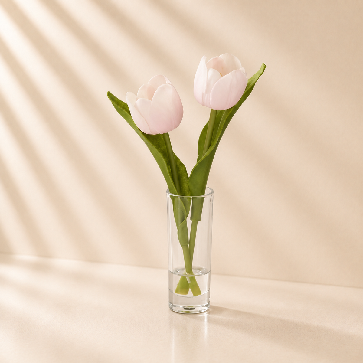 Pink Real Touch Tulip Premade In Glass Vase 8.5”