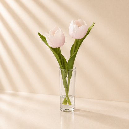 Pink Real Touch Tulip Premade In Glass Vase 8.5”