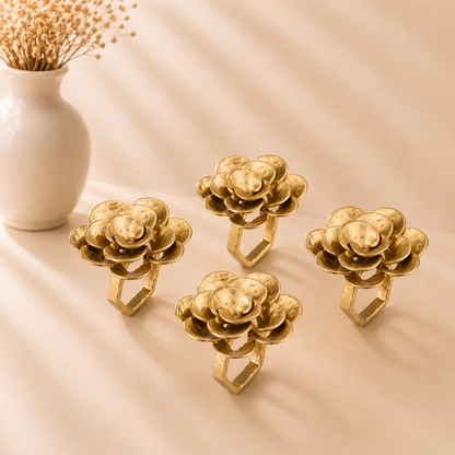 Camellia Gold Napkin Rings - Set of 4