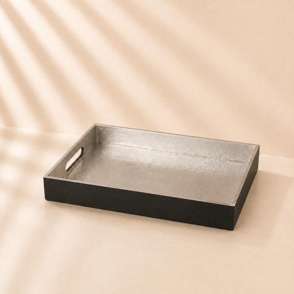 Bamboo medium serving tray - Silver/Black