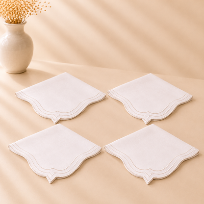 Washable 3 Line Scalloped White Napkin - 20" X 20" Set of 4