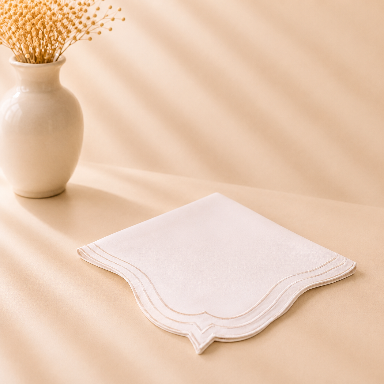 Washable 3 Line Scalloped White Napkin - 20" X 20" Set of 4
