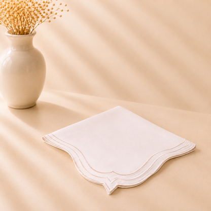 Washable 3 Line Scalloped White Napkin - 20" X 20" Set of 4