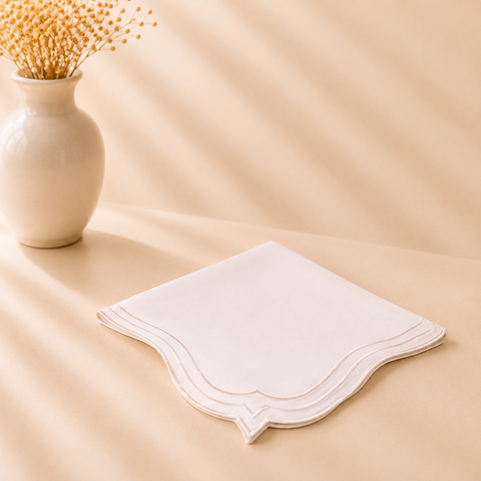 Washable 3 Line Scalloped White Napkin - 20" X 20" Set of 4