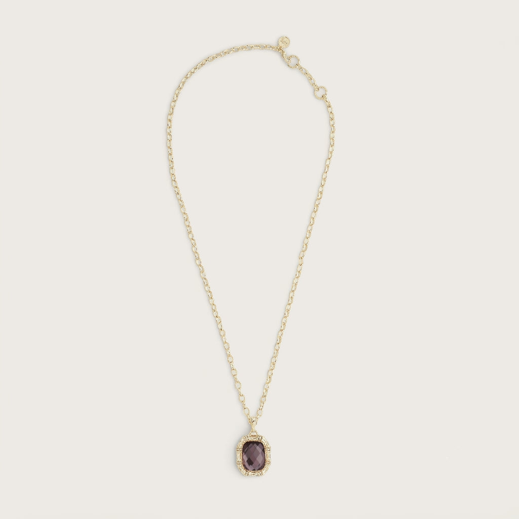 Bamboo with Stone Pendant Necklace Amethyst